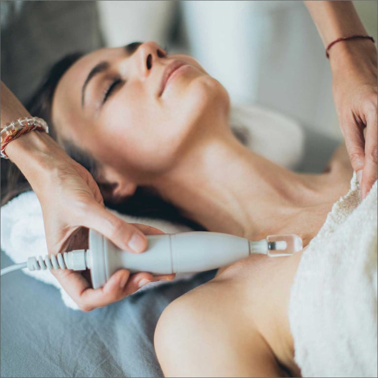 mujer recibiendo un tratamiento de belleza con aparatos holistico y natural en ibiza