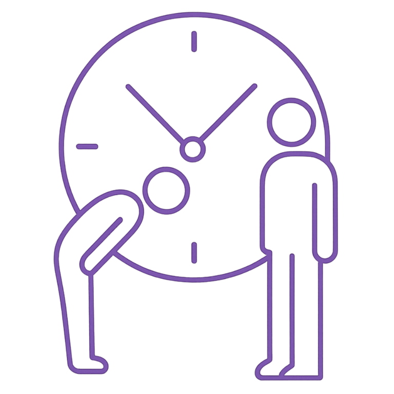 Respect icon showing a human figure bowing to another human in front of a clock
