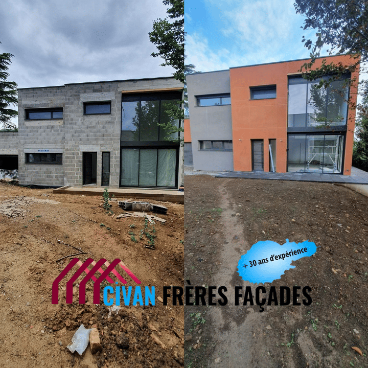 Façade en agglo neuf avant enduit – Civan Frères Façades à Bourgoin-Jallieu