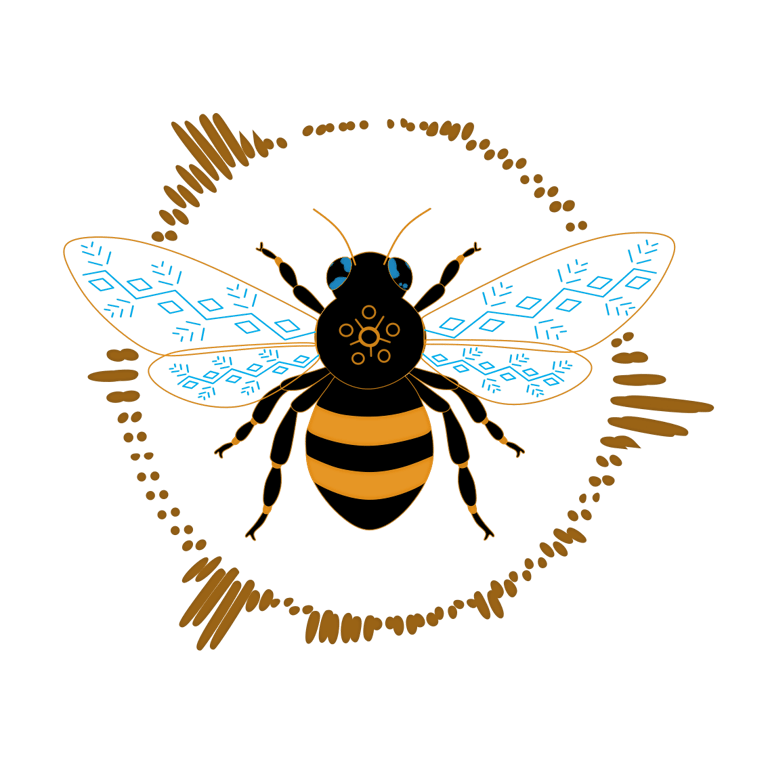 Gene Chaban Sound logo — illustrated bumblebee with ornate blue patterned wings and a gold circular 