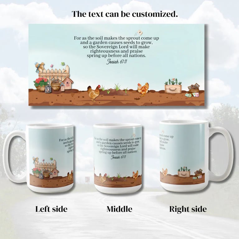 A wide view of the image on the Country Garden Blessings Coffee Mug