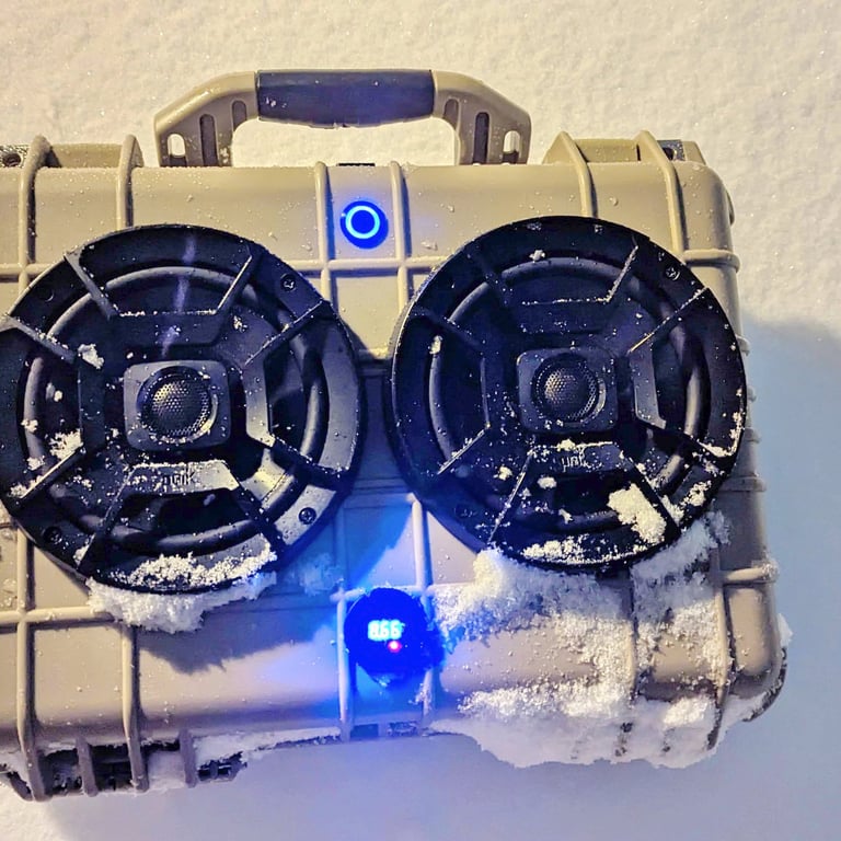 chillantix advernture boombox in the snow frozened