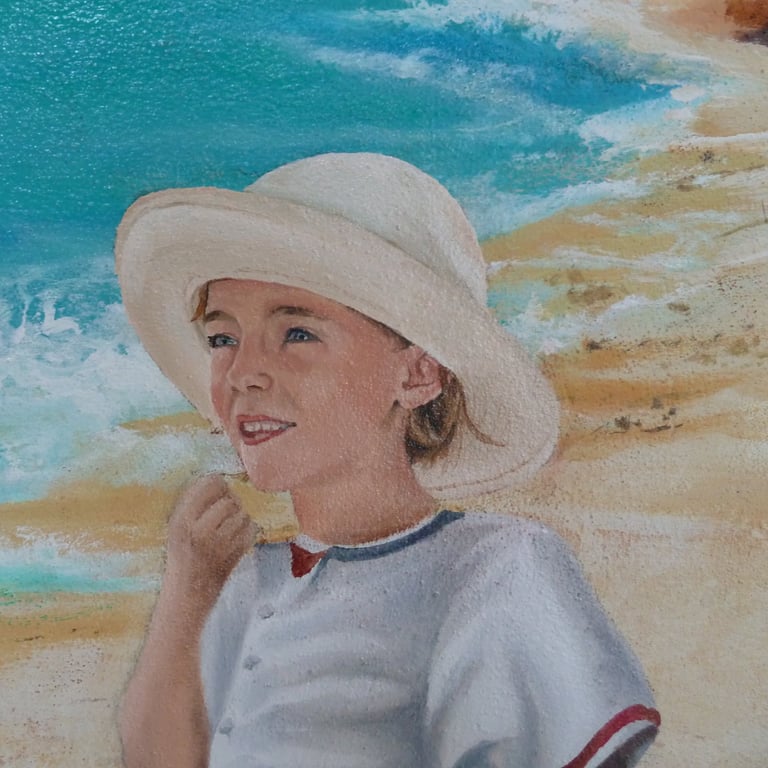 Portrait de fillette, avec un chapeau, peint dans une fresque. Tournus, 71.