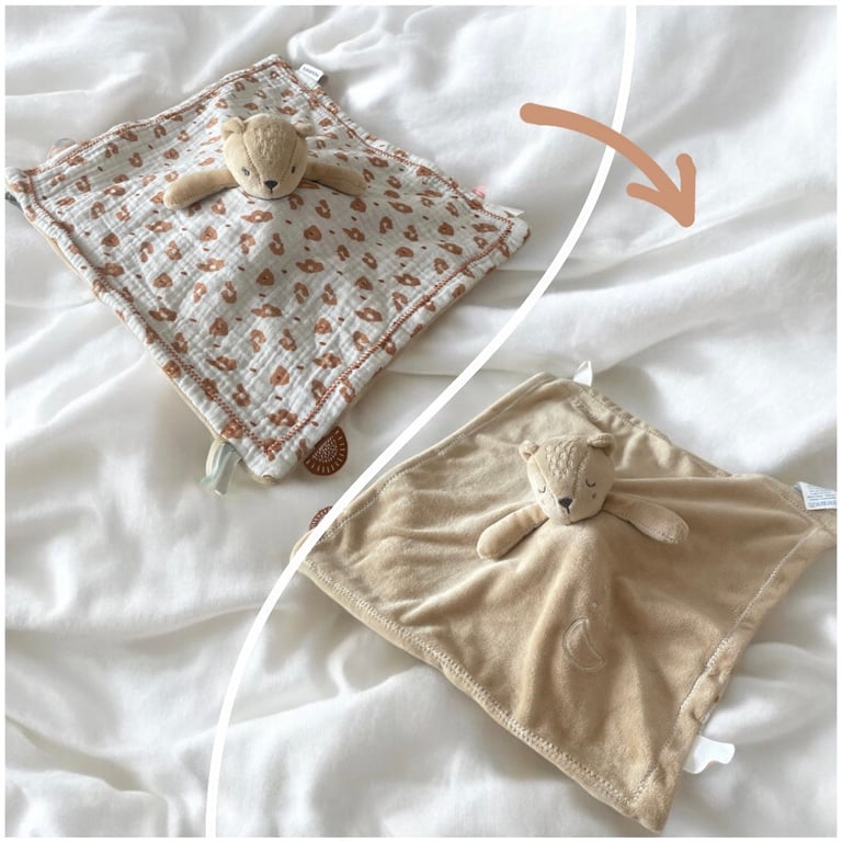 Doudou plat réversible noukies léopard marron tacheté jour et nuit