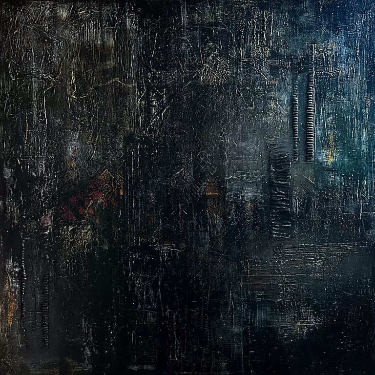 Abstract mixed media art. Neo-expressionist artist Ditchling East Sussex. Urban industrial art.