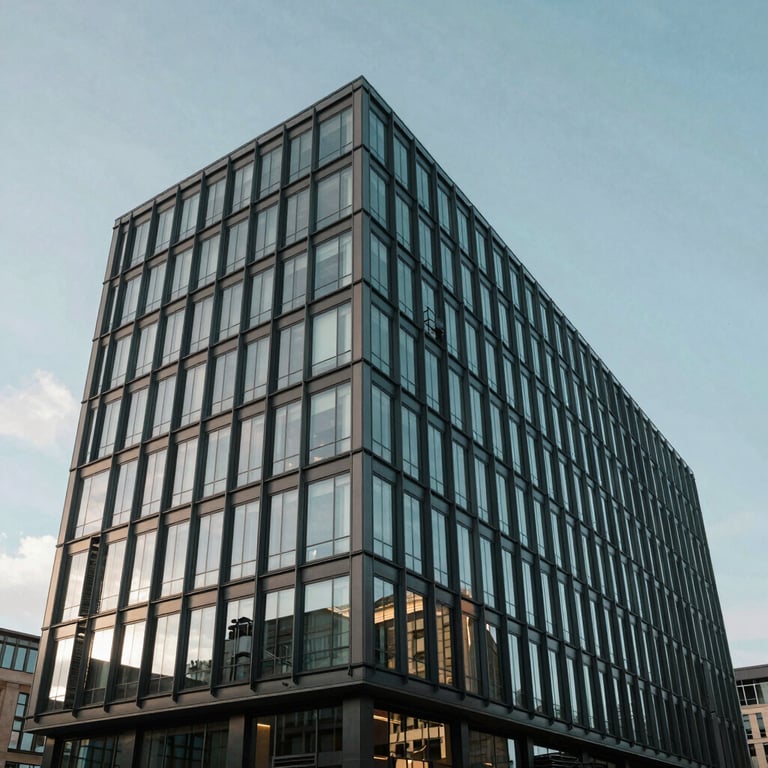 A crisp, architectural shot of a modern office building exterior in Bristol, England, under a clear sky.