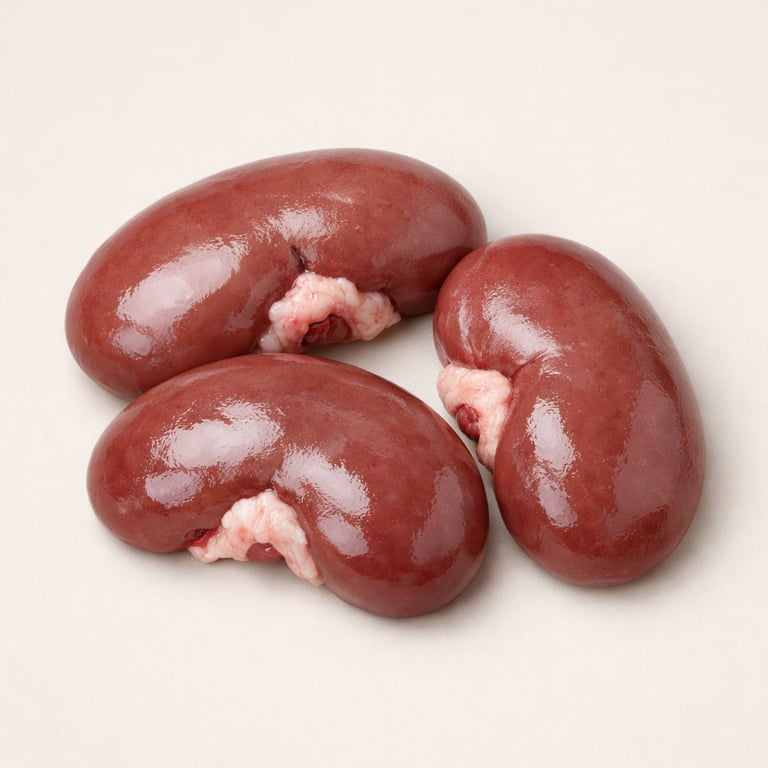 Lamb kidneys, fresh organ meat commonly used in traditional dishes.
