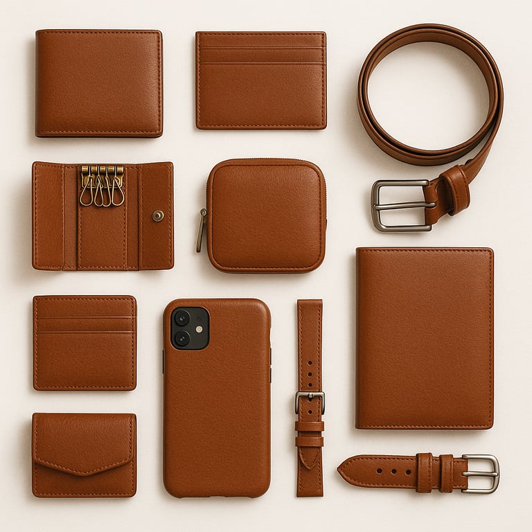 Small leather goods including wallets, belts and pouches, export quality accessories