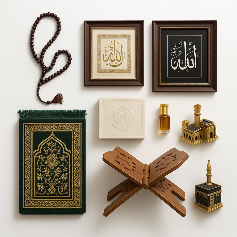 Islamic gifts, Quran stands, calligraphy, and religious items