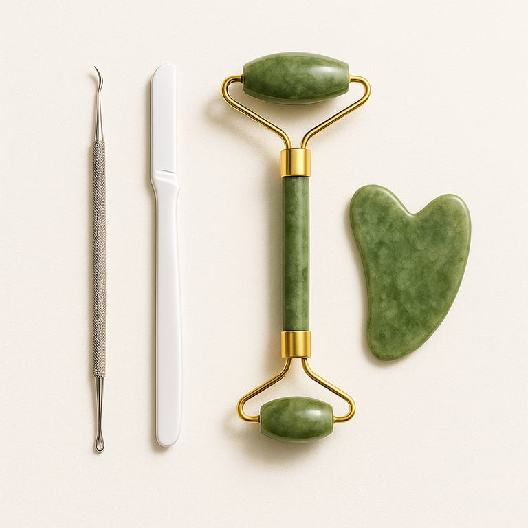 Skin care tools including jade rollers and facial massage tools for beauty treatment, export quality