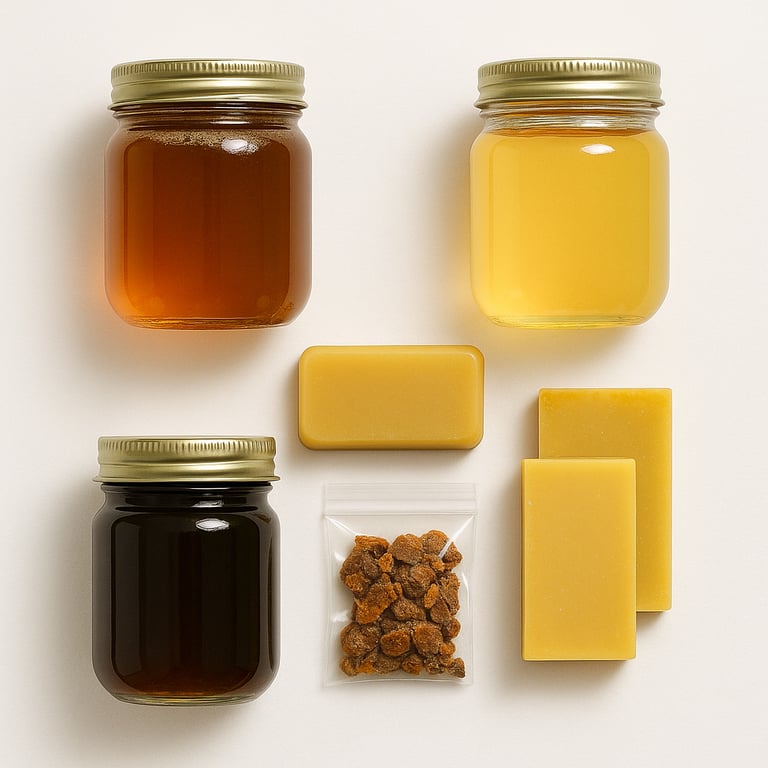 Natural honey and bee products including beeswax, export quality