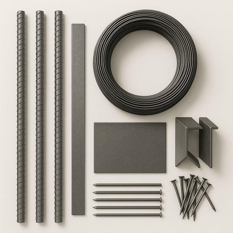 Steel and metal products including rods, sheets and fasteners for structural construction, export gr