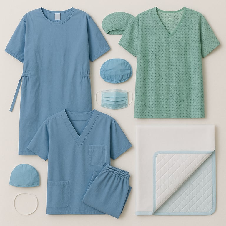 Hospital and medical textiles including scrubs and linens