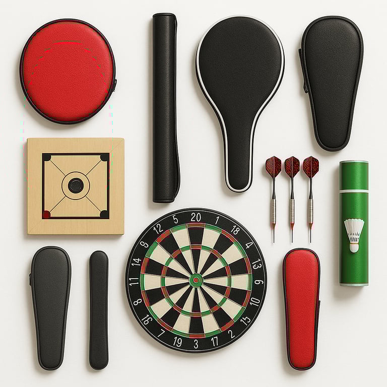 Indoor sports goods including darts, table games and recreational equipment