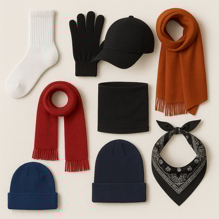 Textile accessories including scarves, gloves and add-ons