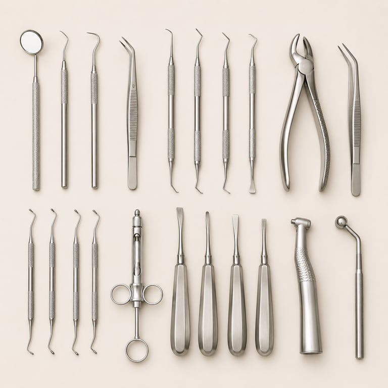 Professional dental instruments for clinical and surgical dental procedures