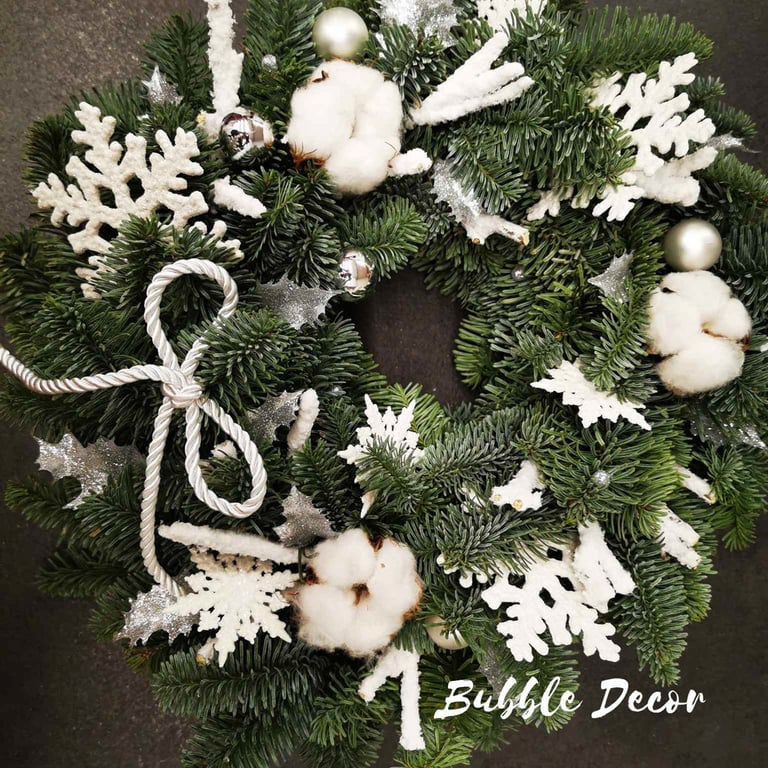 Baltas kalėdinis vainikas Kalėdų vainikas snaigės Bubble Decor