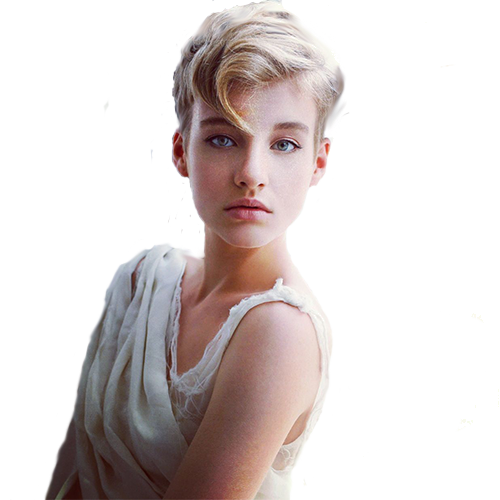 androgine en blanc cheveux court