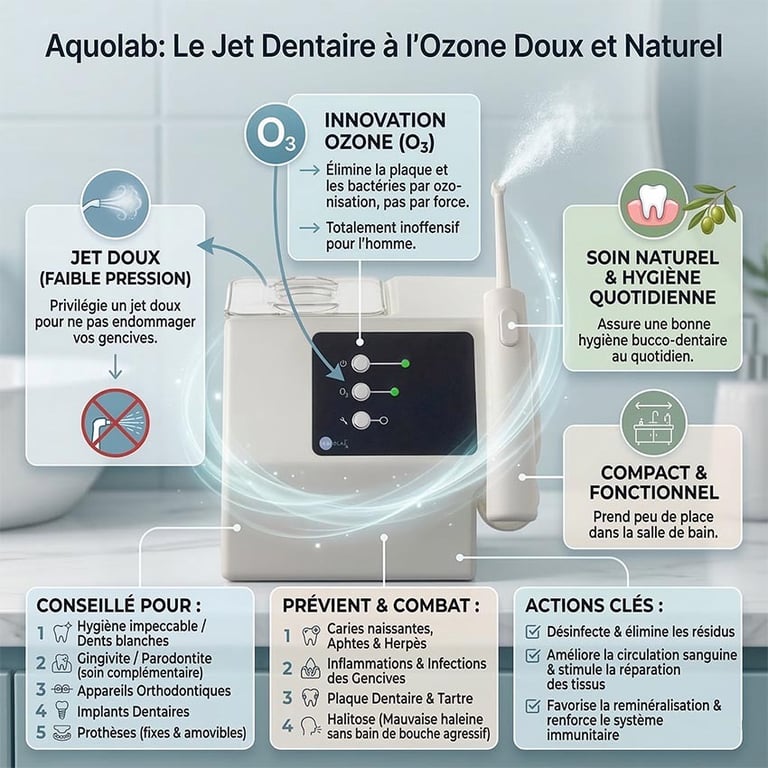 Infographie jet dentaire à l'ozone pour soigner la gingivite