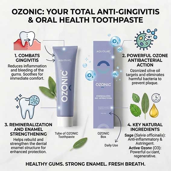 Infographic on Ozonic toothpaste for gingivitis