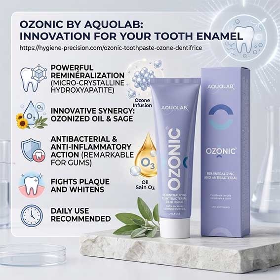 Infographic of the benefits for teeth and gums of ozone toothpaste without SLS