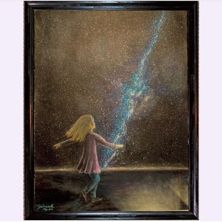 A young girl admiring Milky Way in the desert