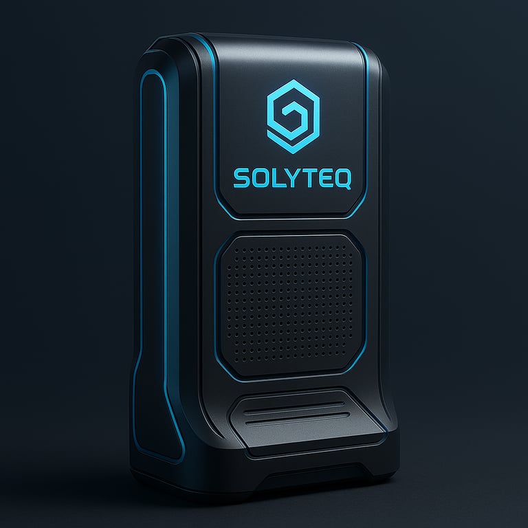 a black and blue polyestere case with a logo on it