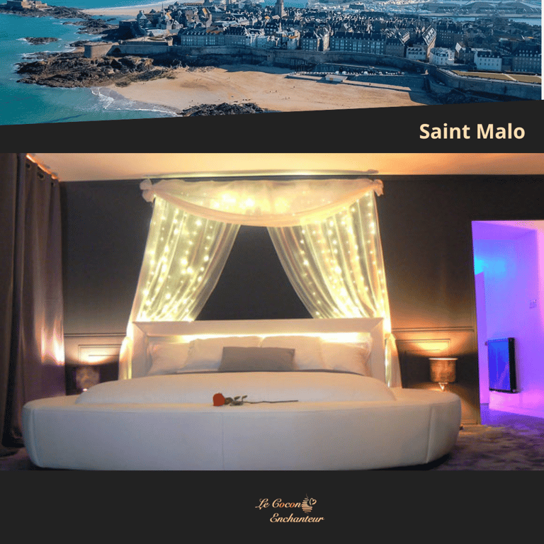 photos saint malo et photo de la love room du cocon enchanteur avec son lit rond blanc