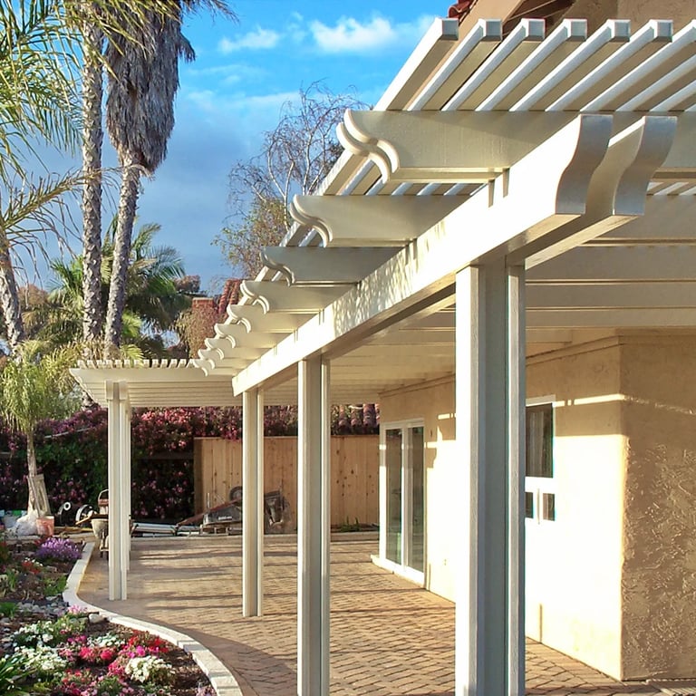 Lattice style Alumawood cover with scallop end caps by SAE Builders.