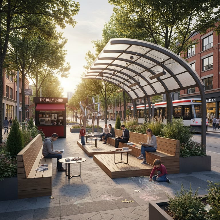 Urban public realm architecture study exploring mobility corridors and civic spaces in Toronto