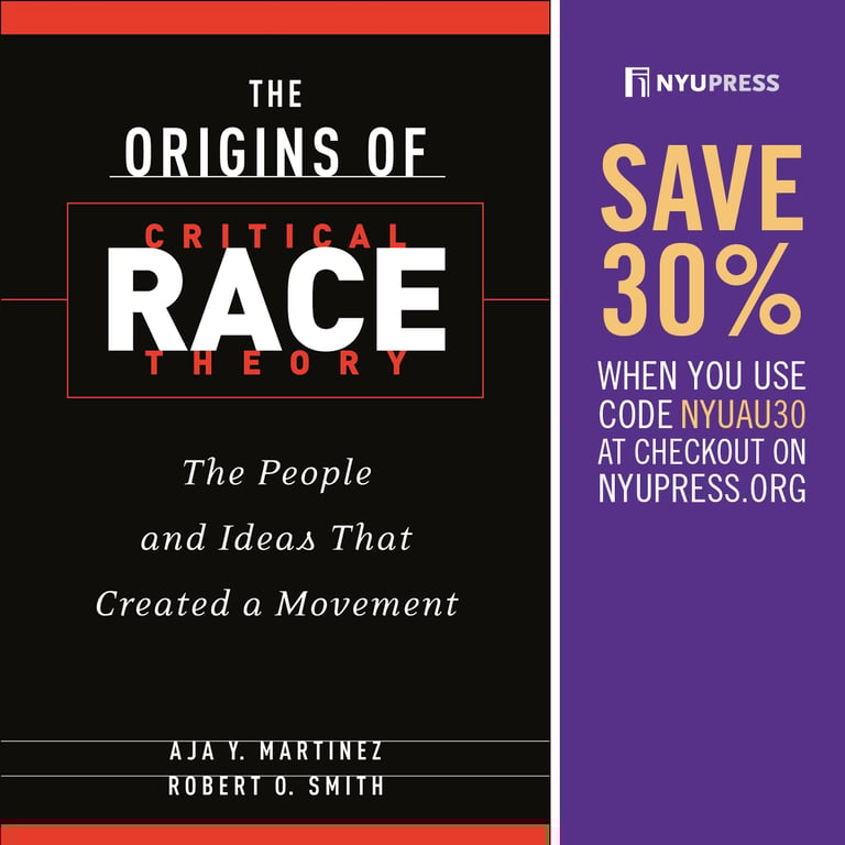 a book cover of the origins of critical race theory with a thirty percent off offer