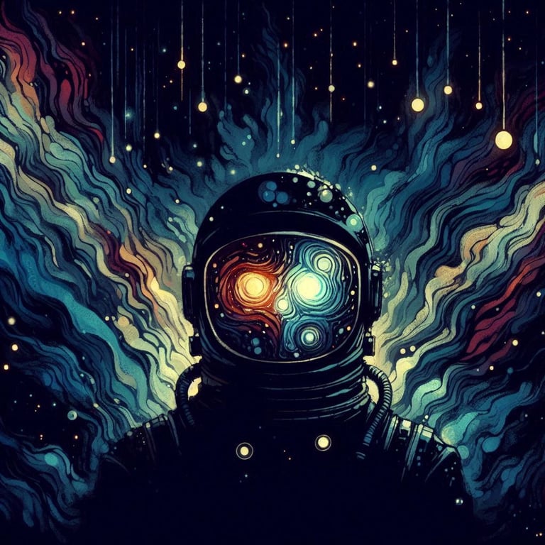 A colourful astronaut portrait | Cosmic Dualism | Abstract Art