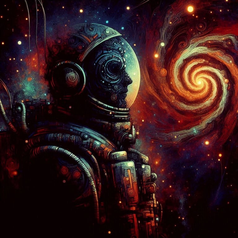 A cosmic astronaut portrait, side-view | Spiral Nebula
