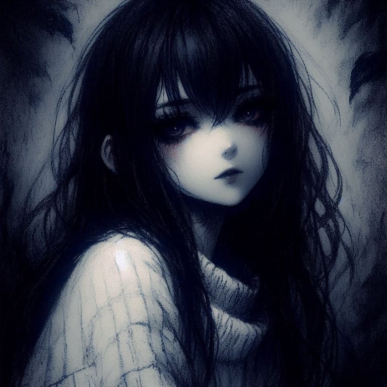 Gloomy fantasy portrait of an anime girl – SimcaArt gallery full-size image.