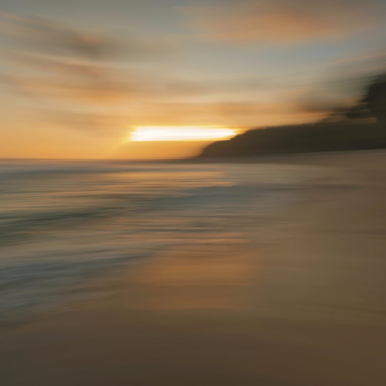Abstract long exposure of a sunset at Savinia beach in Mauritius, with blurred motion creating a dreamy and surreal effect