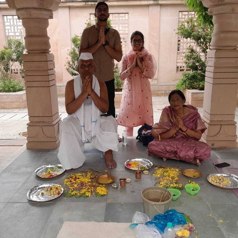 Two generations together in Matrugaya Pooja — under the guidance of the Daxesh Pandit ji