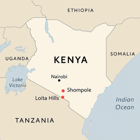 carte du Kenya - localisation des villes de Shompole et de Loita Hills