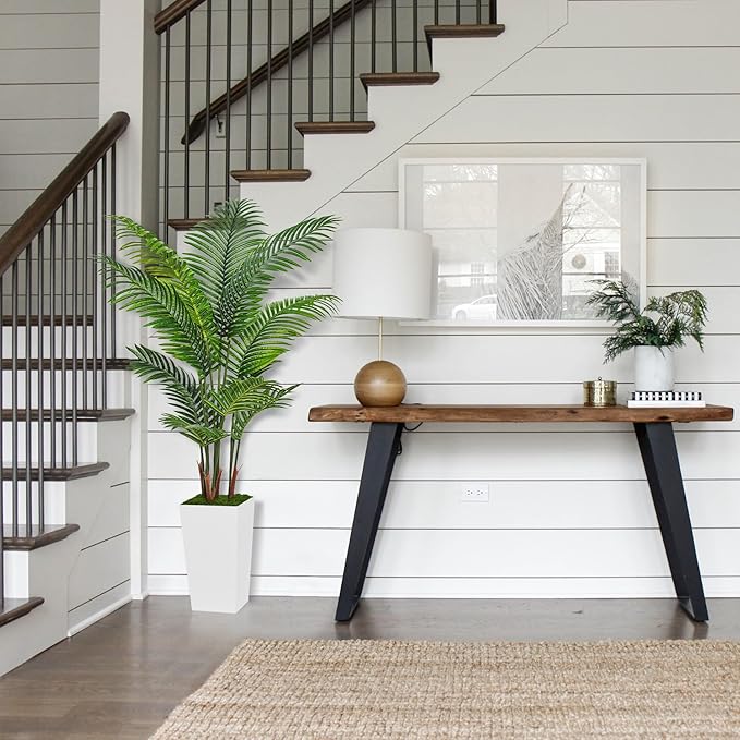 Tall Artificial Palm Tree in White Pot – 5FT Faux Areca Plant for Living Room, Bedroom, or Office De