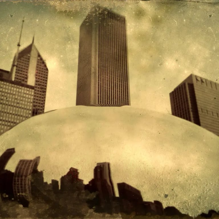 City skyline with a cloud ball in the background, captured in Chicago
