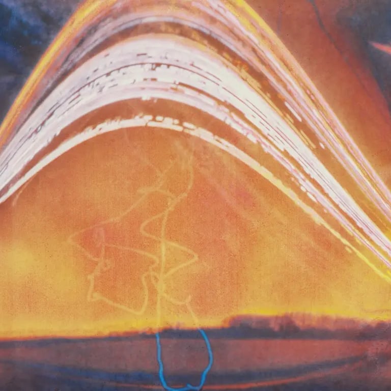Sun path reflected on blue-lined wave photo