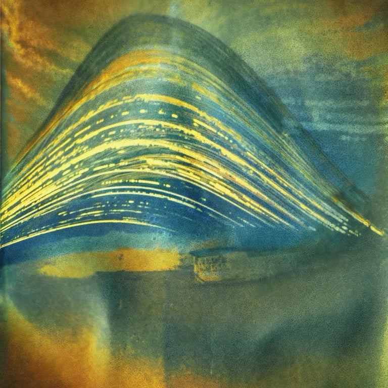 Rusty photopaper with yellow photo, weathered by sun exposure over six months