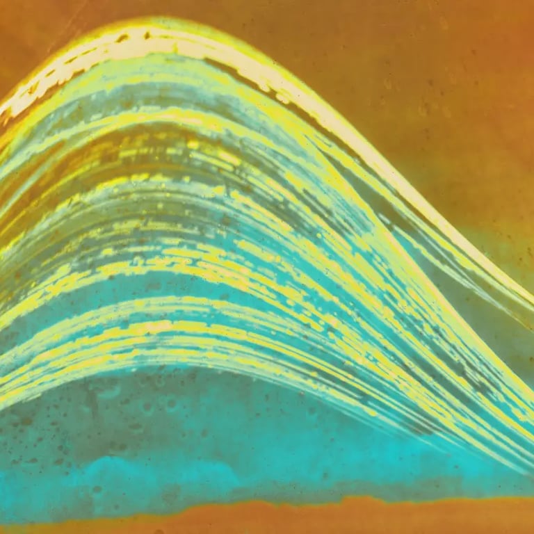 Yellow and blue wave painting with sun path six months