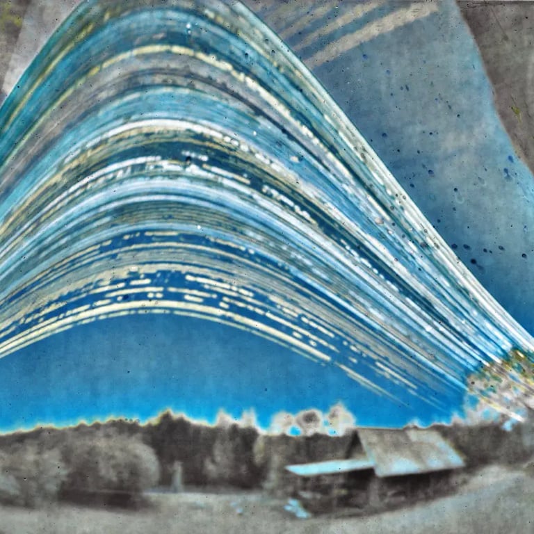 A vibrant painting of a six-month sun trail effect on photo paper.