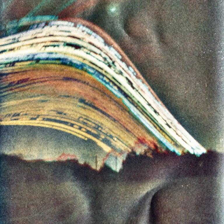 A vibrant painting of a six-month sun trail effect on photo paper.