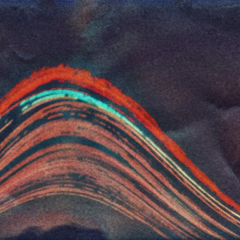 A vibrant painting of a six-month sun trail effect on photo paper.