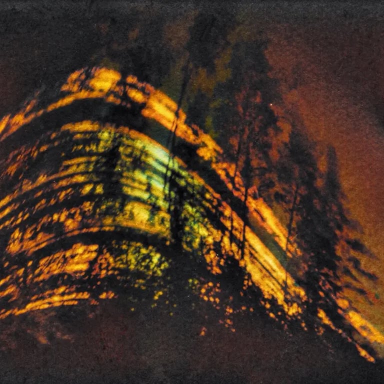 A vibrant painting of a six-month sun trail effect on photo paper.