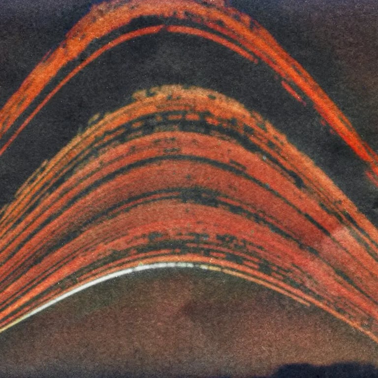 A vibrant painting of a six-month sun trail effect on photo paper.