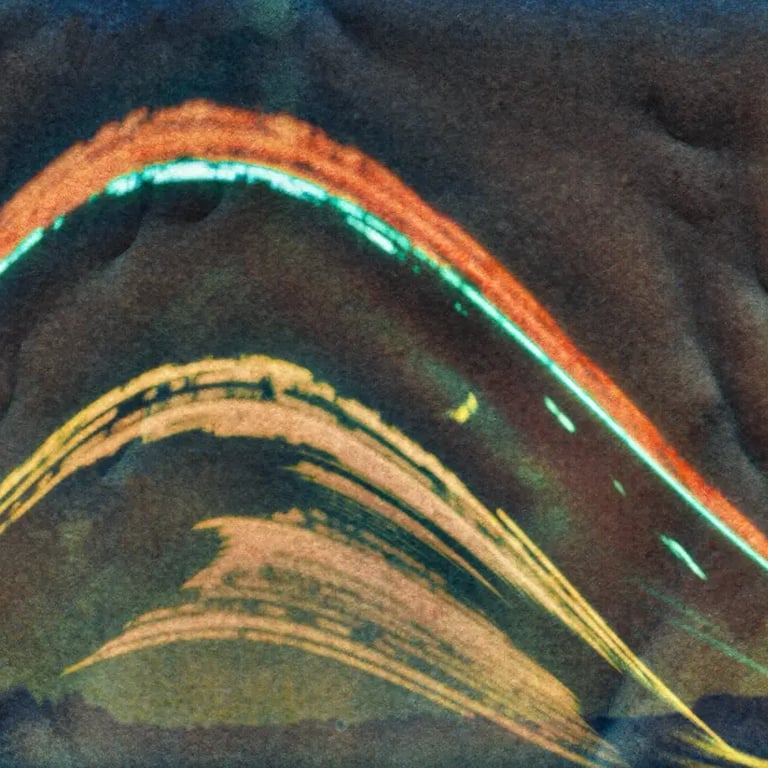 A vibrant painting of a six-month sun trail effect on photo paper.