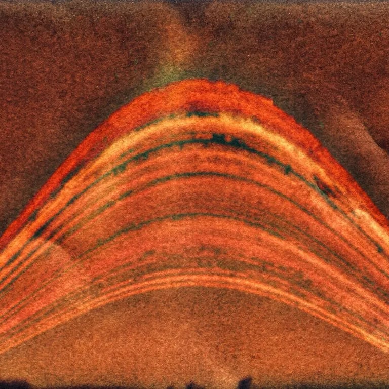A vibrant painting of a six-month sun trail effect on photo paper.