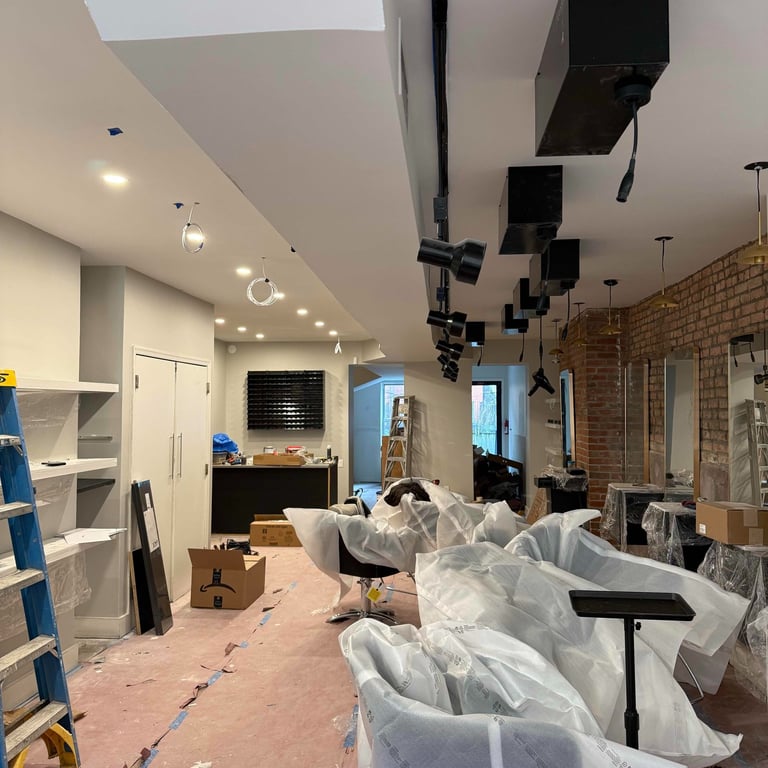 Track lighting installation and electrical work in commercial salon Reading PA